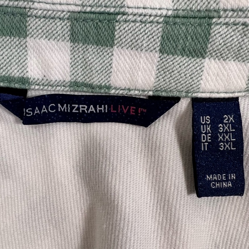 Isaac Mizrahi True Denim Gingham Jean Jacket Soft Spruce - Picture 5 of 9
